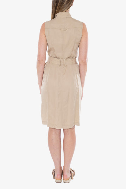 Sleeveless Zip Front Utility Dress Sesame