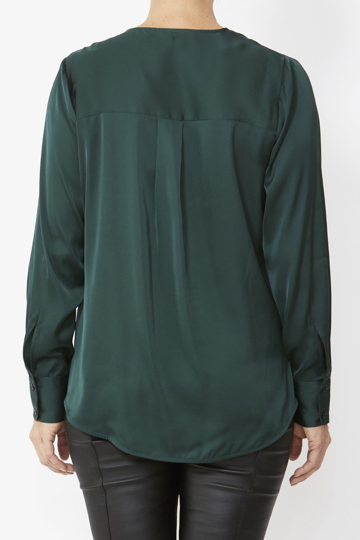 Women's Spliced Velveteen Blouse in Green