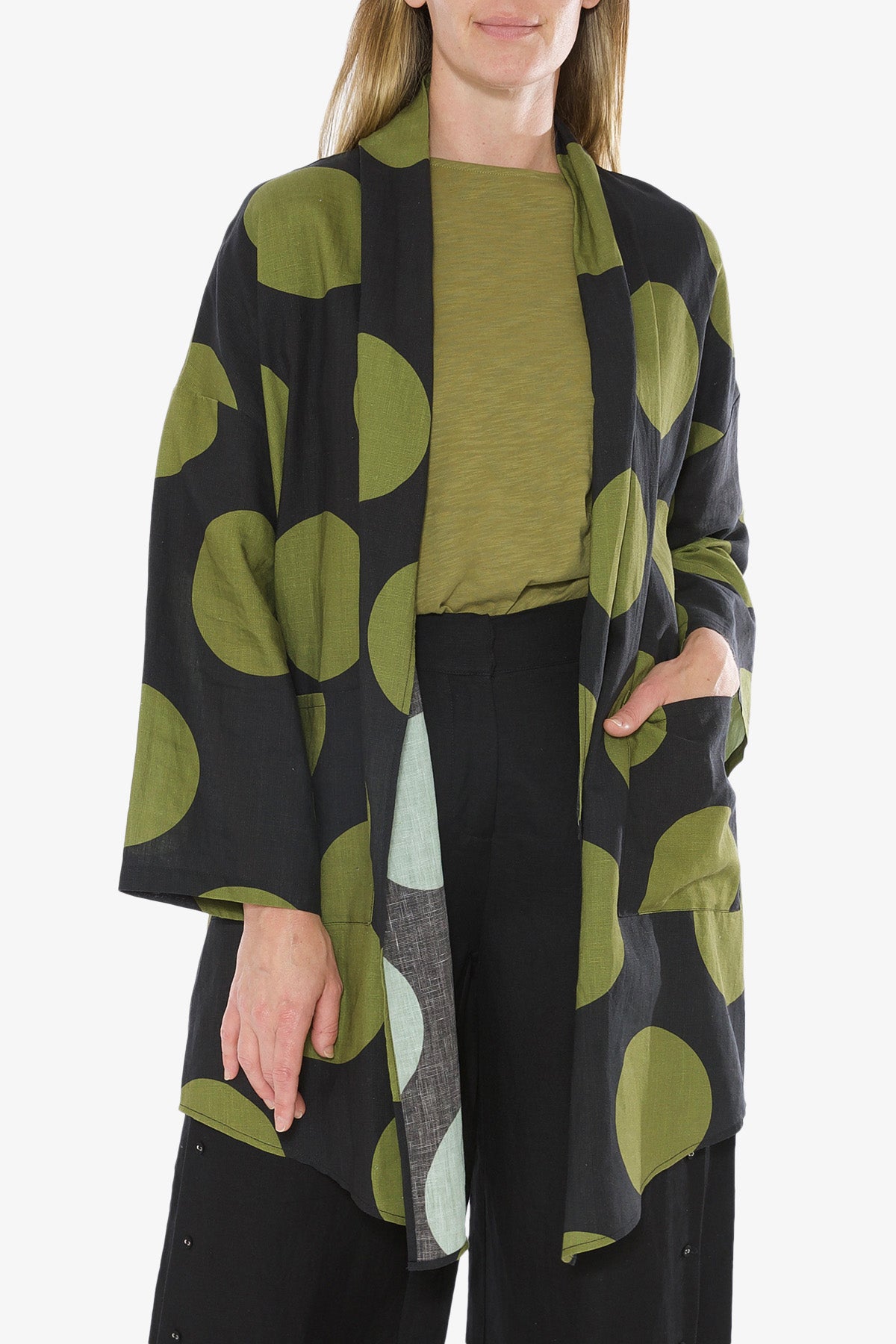 Spot Print Gauze Jacket Black Olive