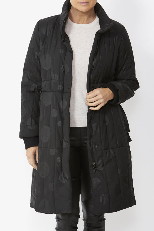 Women's Spotted Longline Puffer Jacket in Black