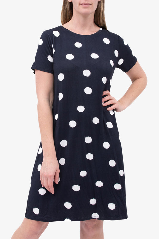 Spotted Swing Dress Navy with White