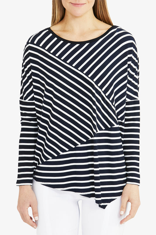 Asymmetrical Stripe Top Navy and Ivory