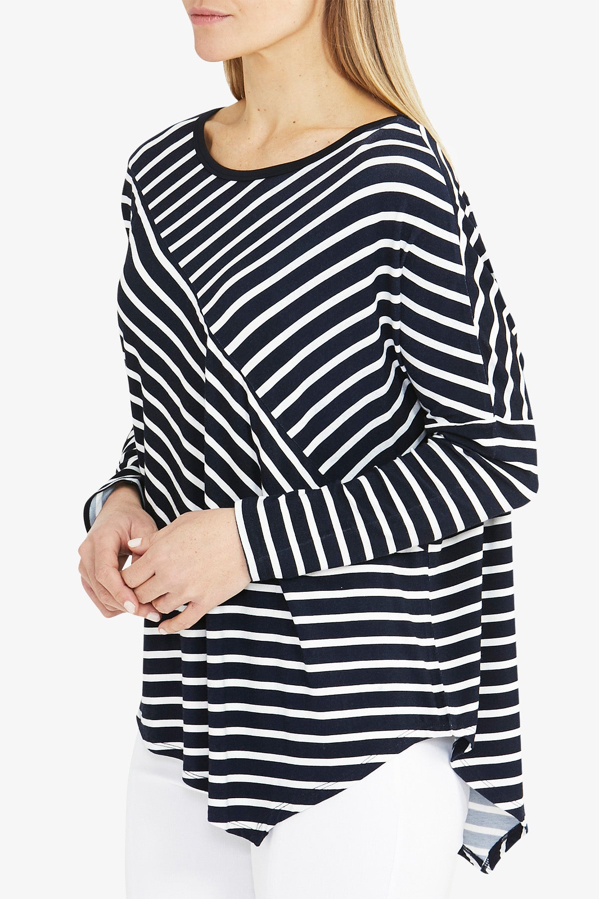 Asymmetrical Stripe Top Navy and Ivory
