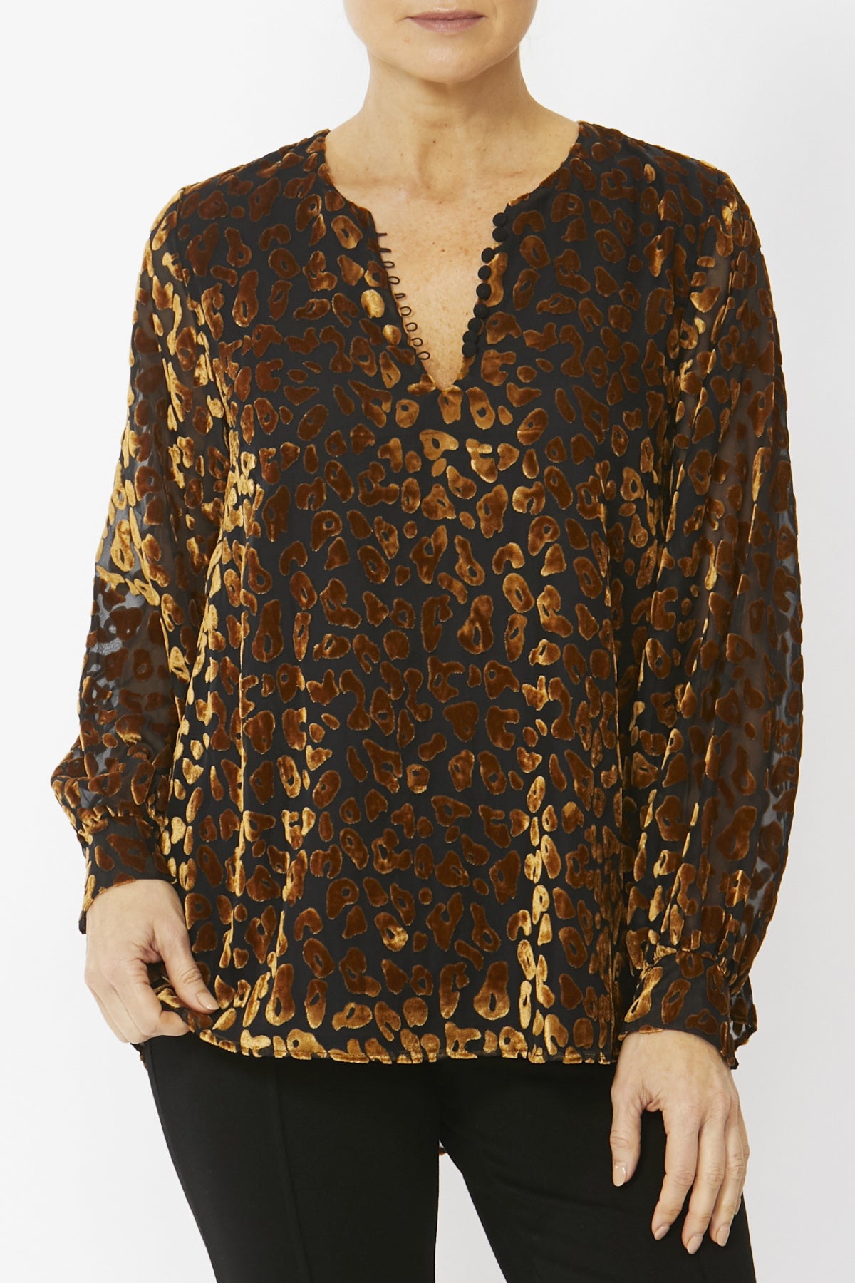 Women's Burnout Cheetah Blouse in Brown