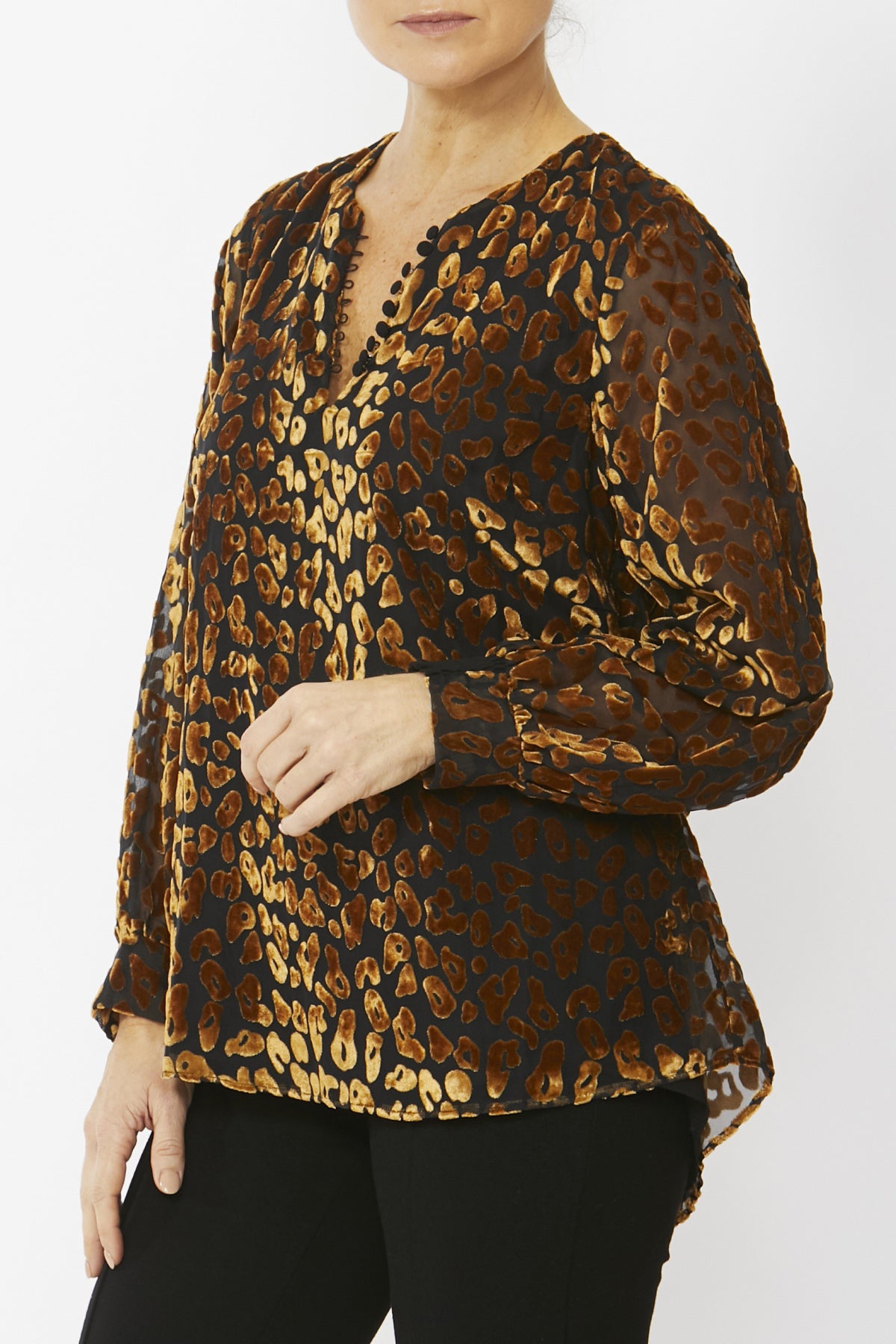 Women's Burnout Cheetah Blouse in Brown