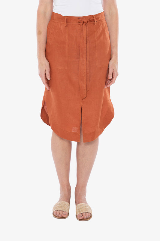 Curved Hem Linen Skirt Terracotta