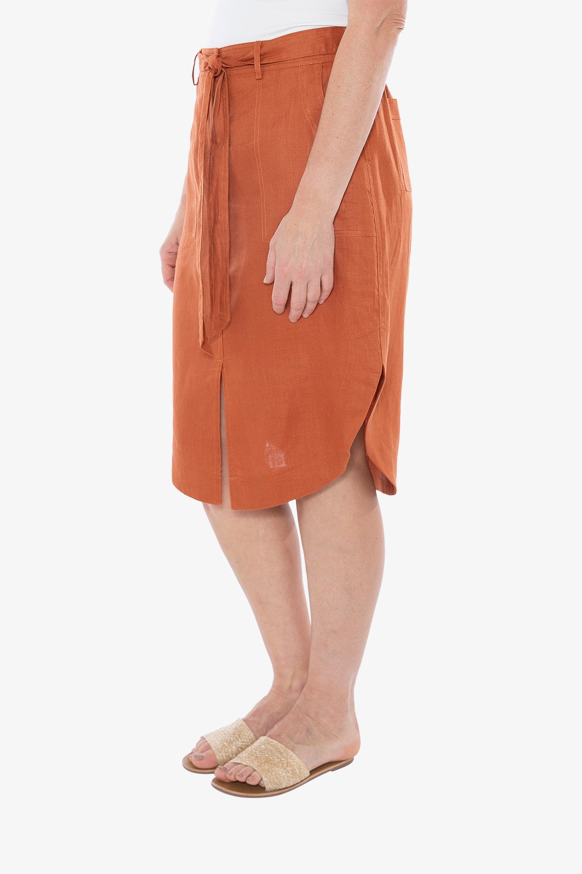 Women s Curved Hem Linen Skirt Terracotta