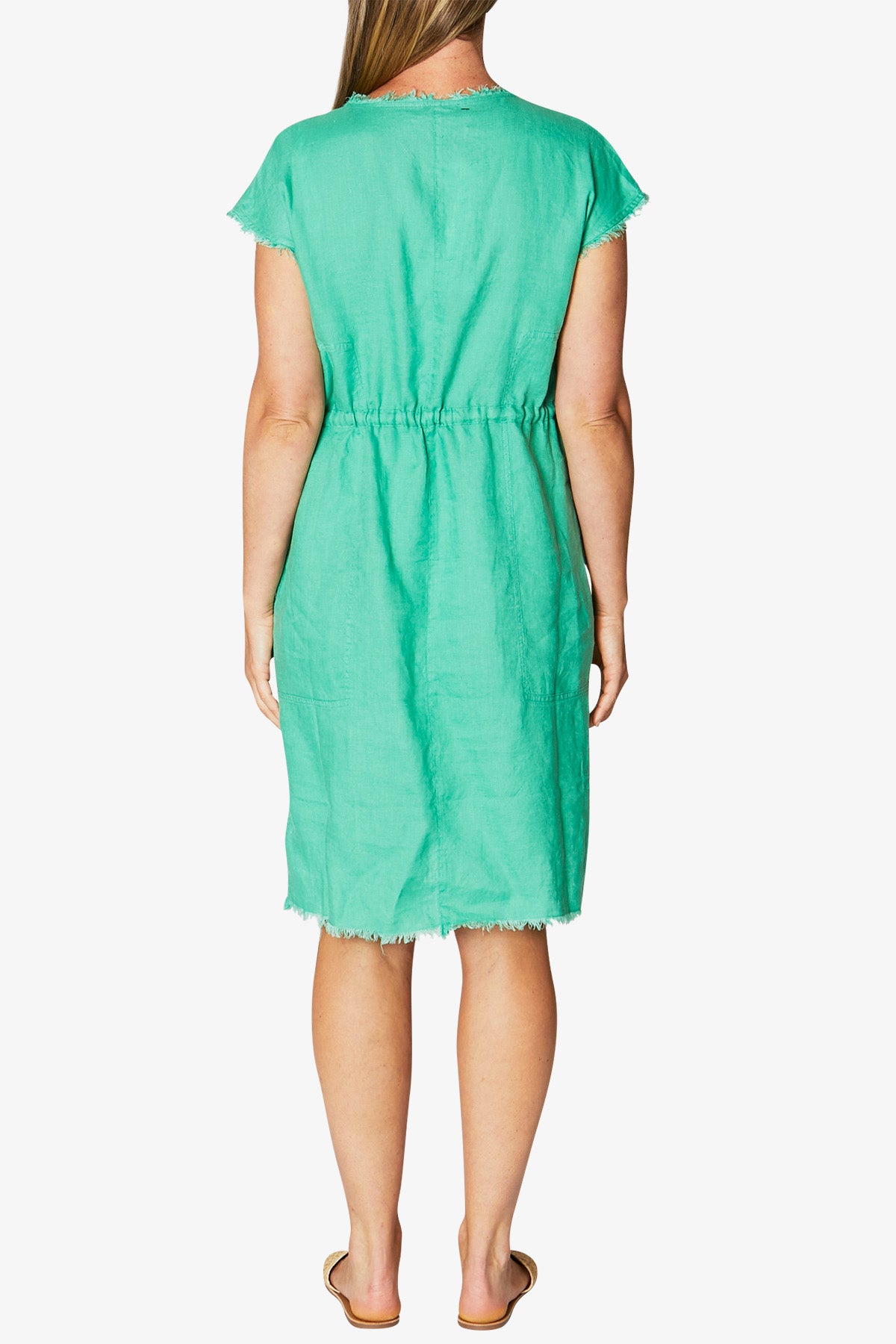 Drawstring Linen Dress Green