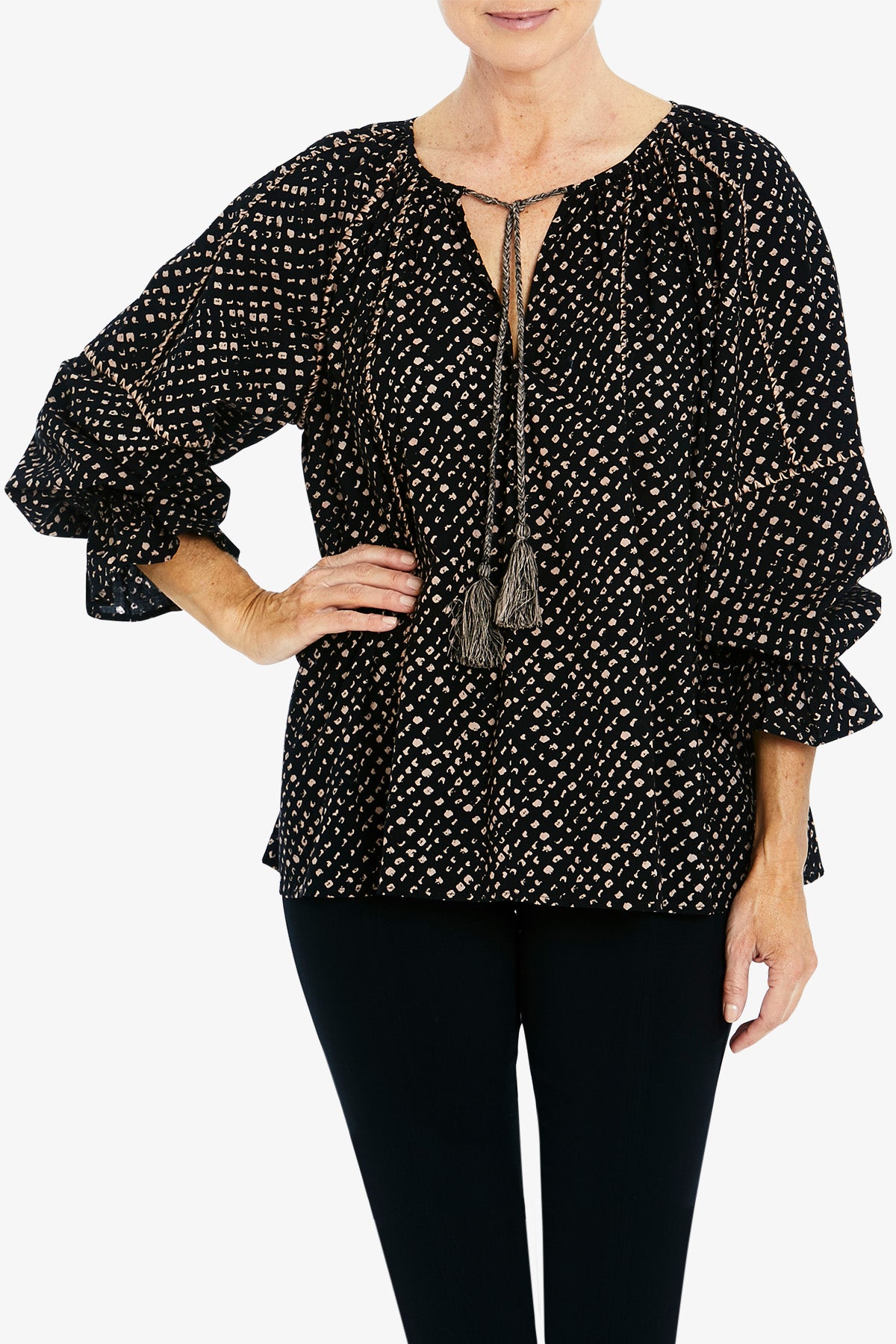 Embroidered Geo Print Blouse