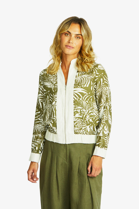 Women's Zip Jacket Print in Green | Flora