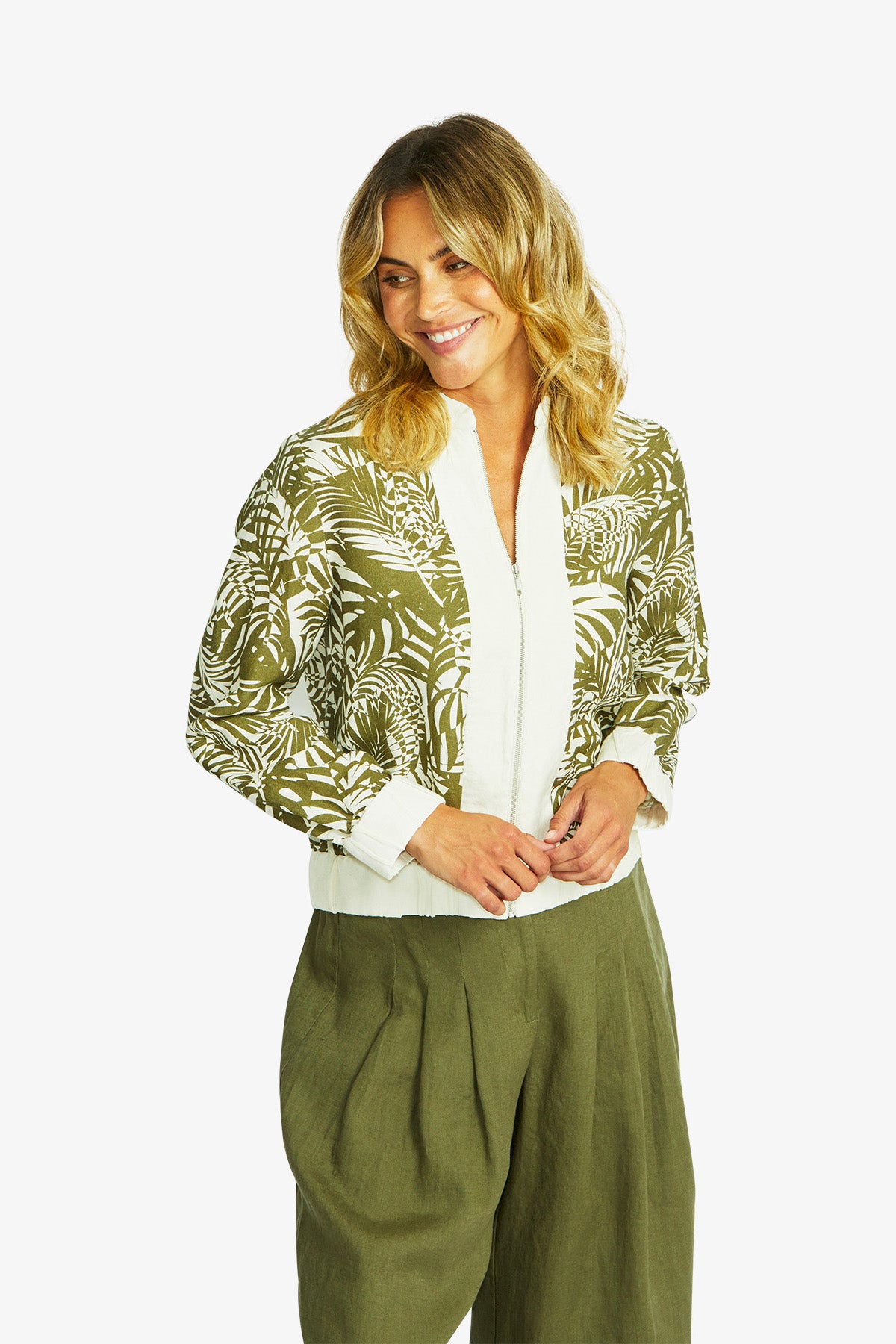 Women's Zip Jacket Print in Green | Flora