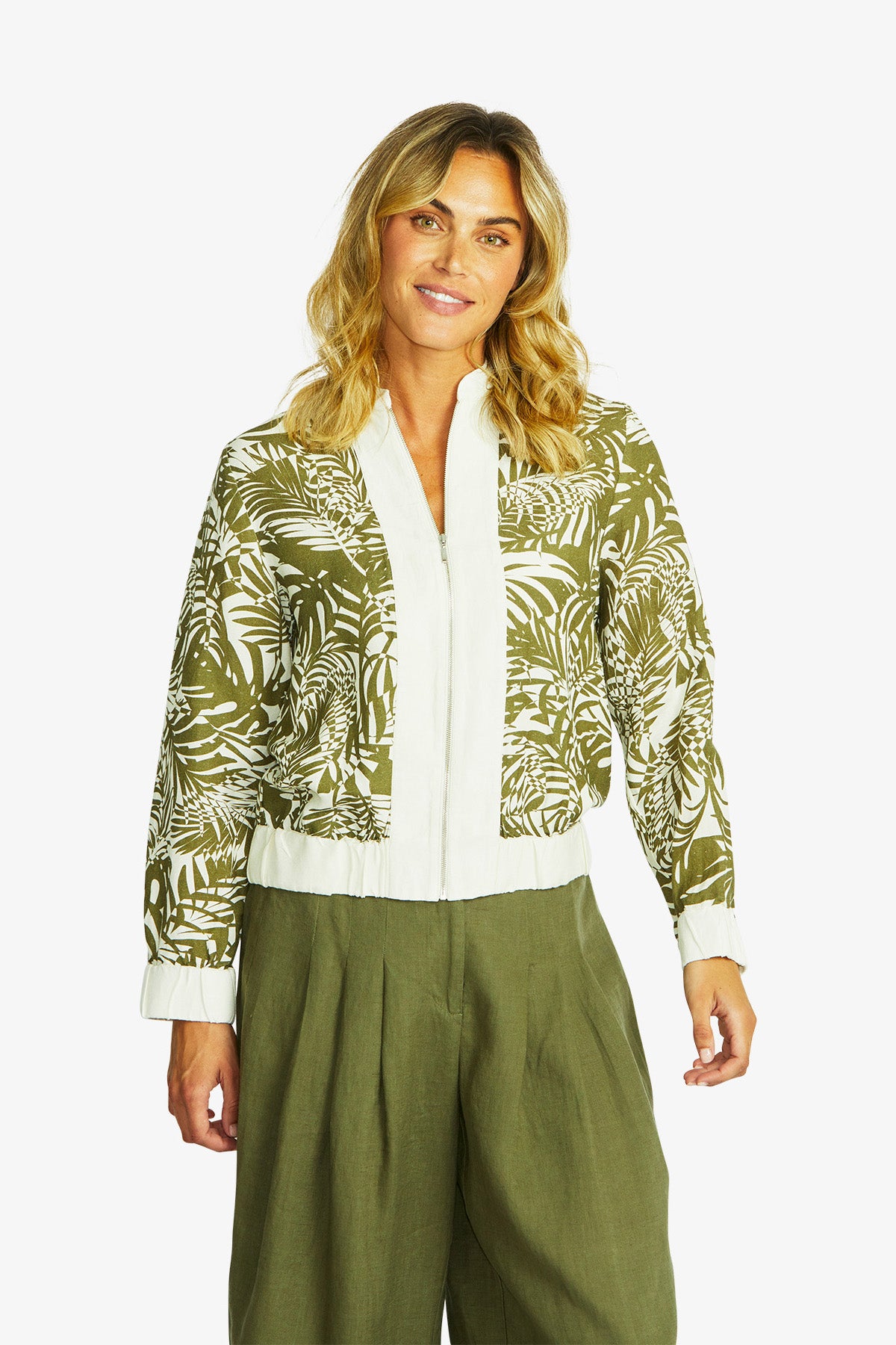 Women's Zip Jacket Print in Green | Flora