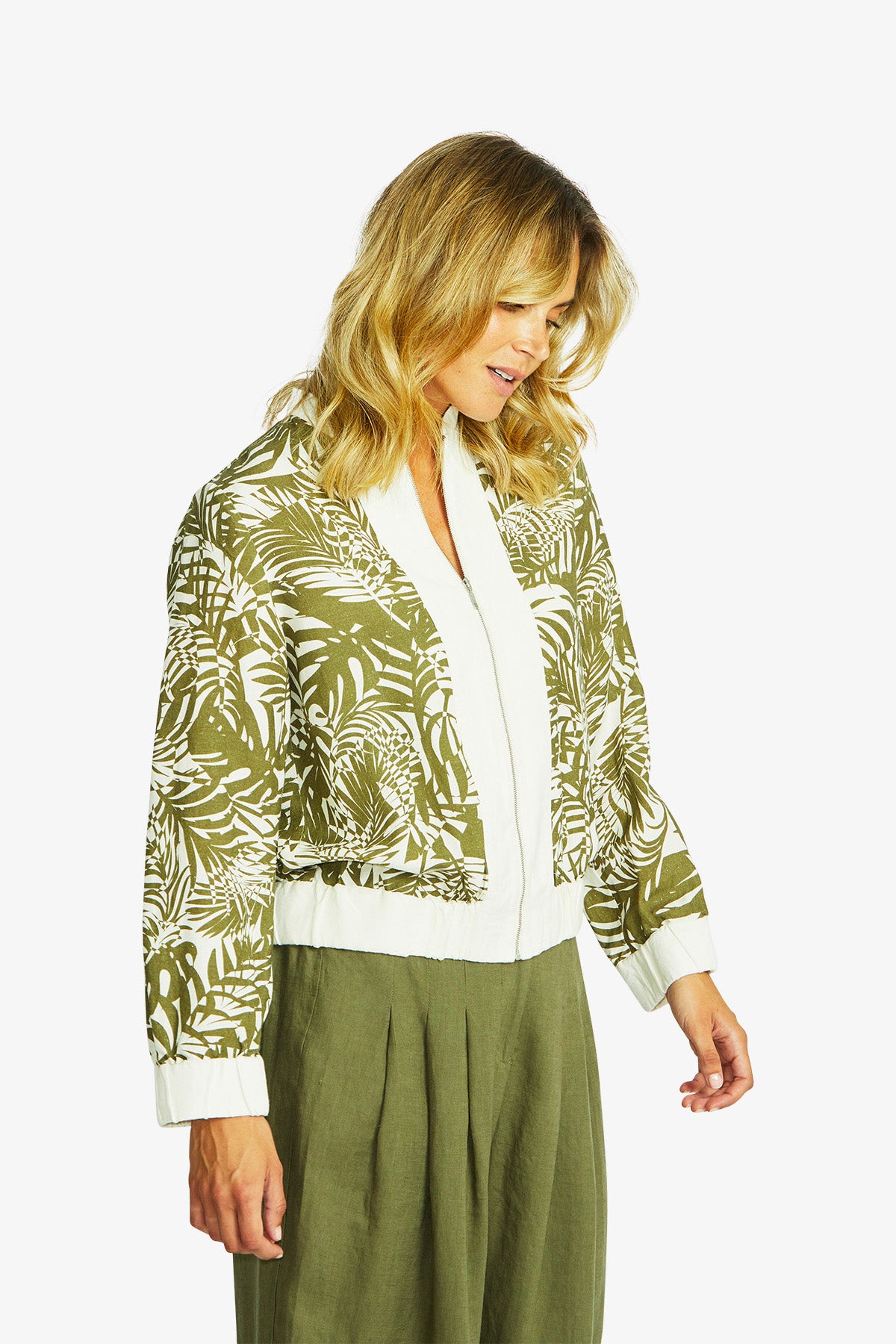 Women's Zip Jacket Print in Green | Flora