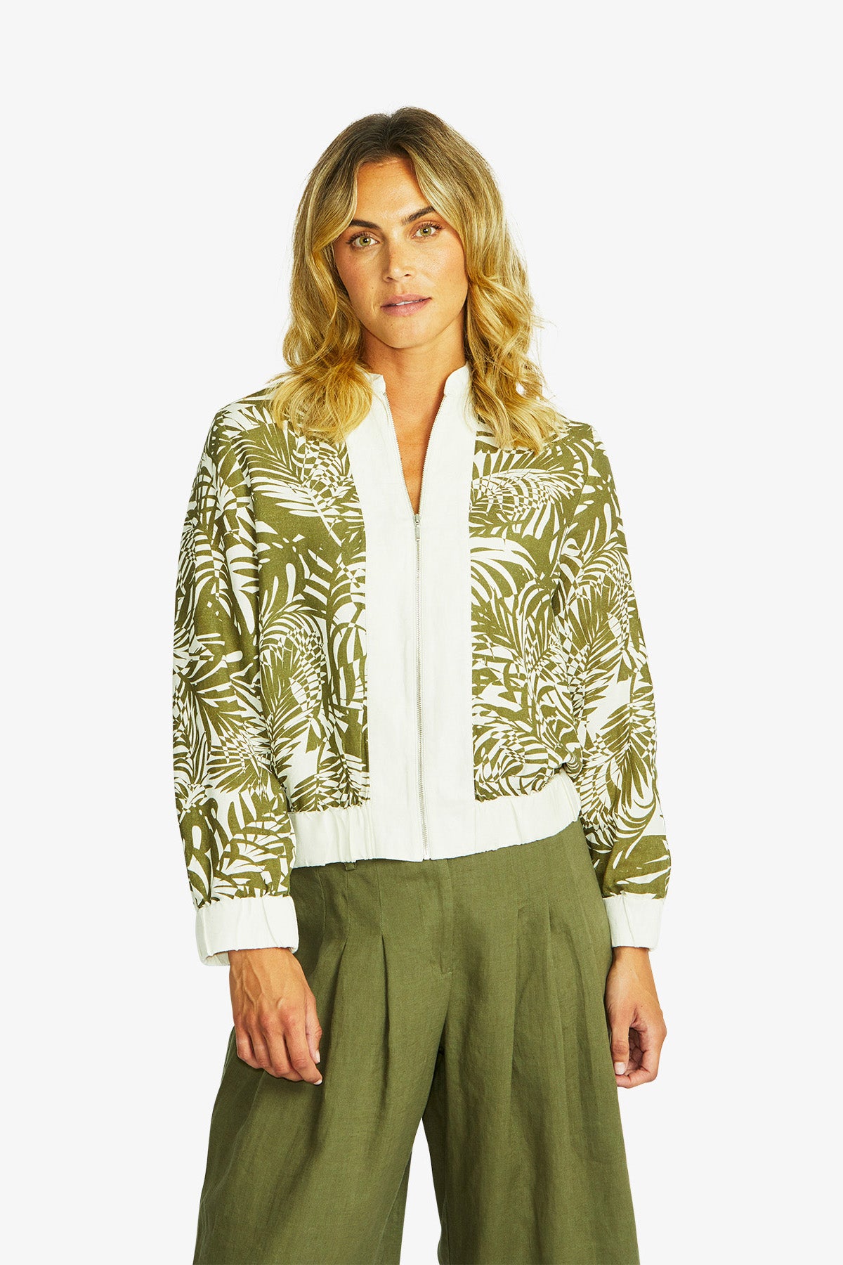 Women's Zip Jacket Print in Green | Flora