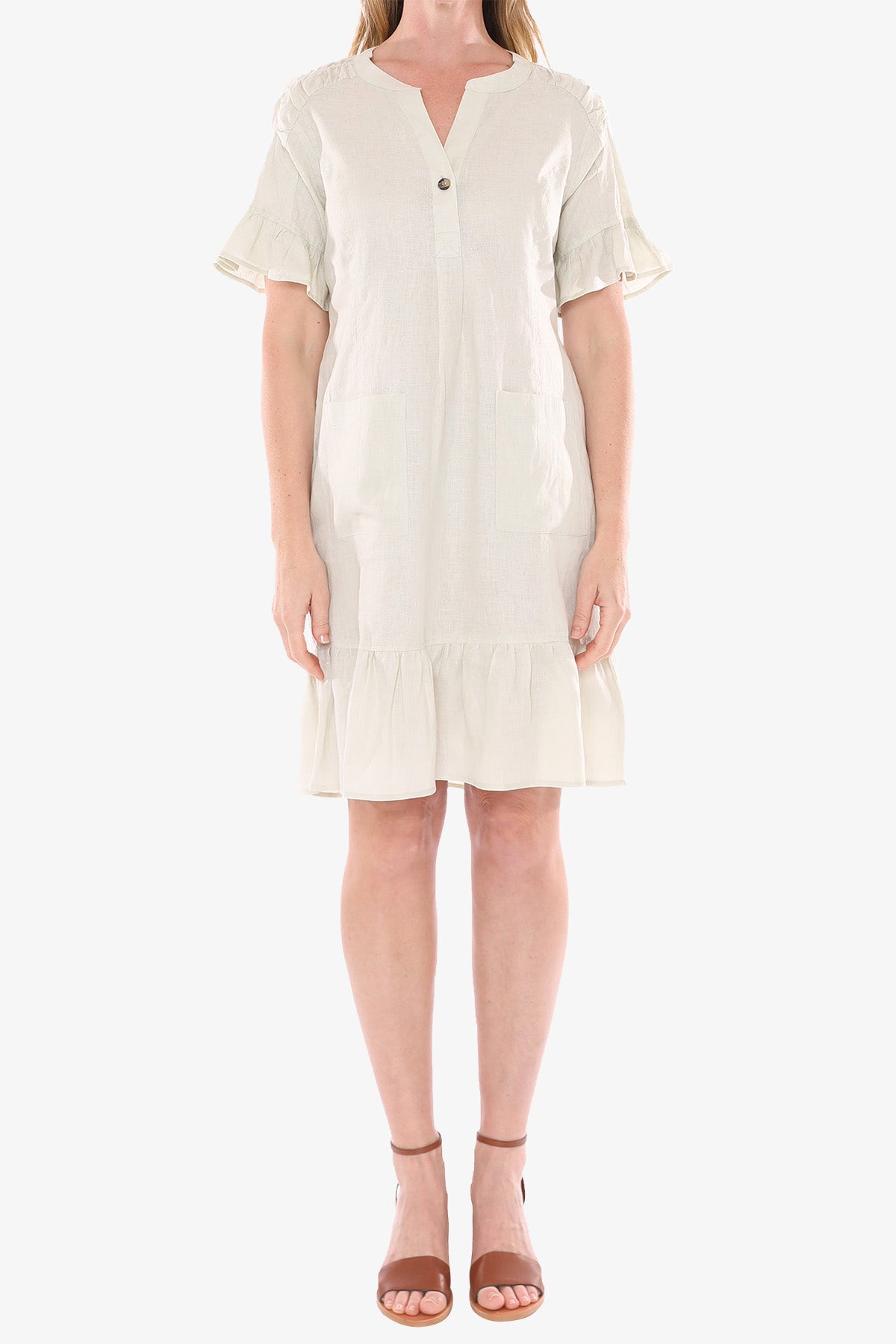 Women's Ruffle Hem Linen Dress Pistachio