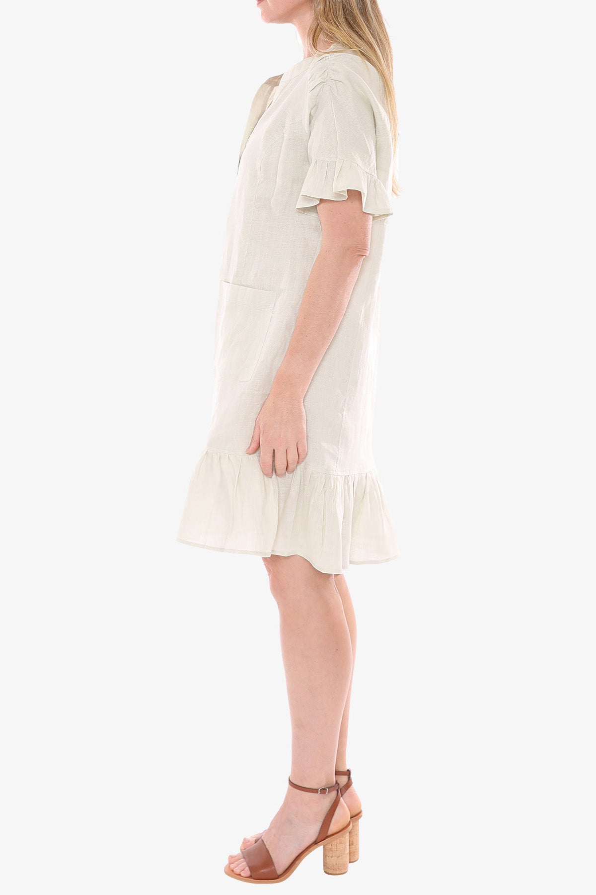 Women's Ruffle Hem Linen Dress Pistachio