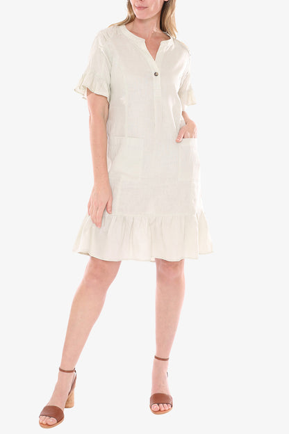 Women's Ruffle Hem Linen Dress Pistachio