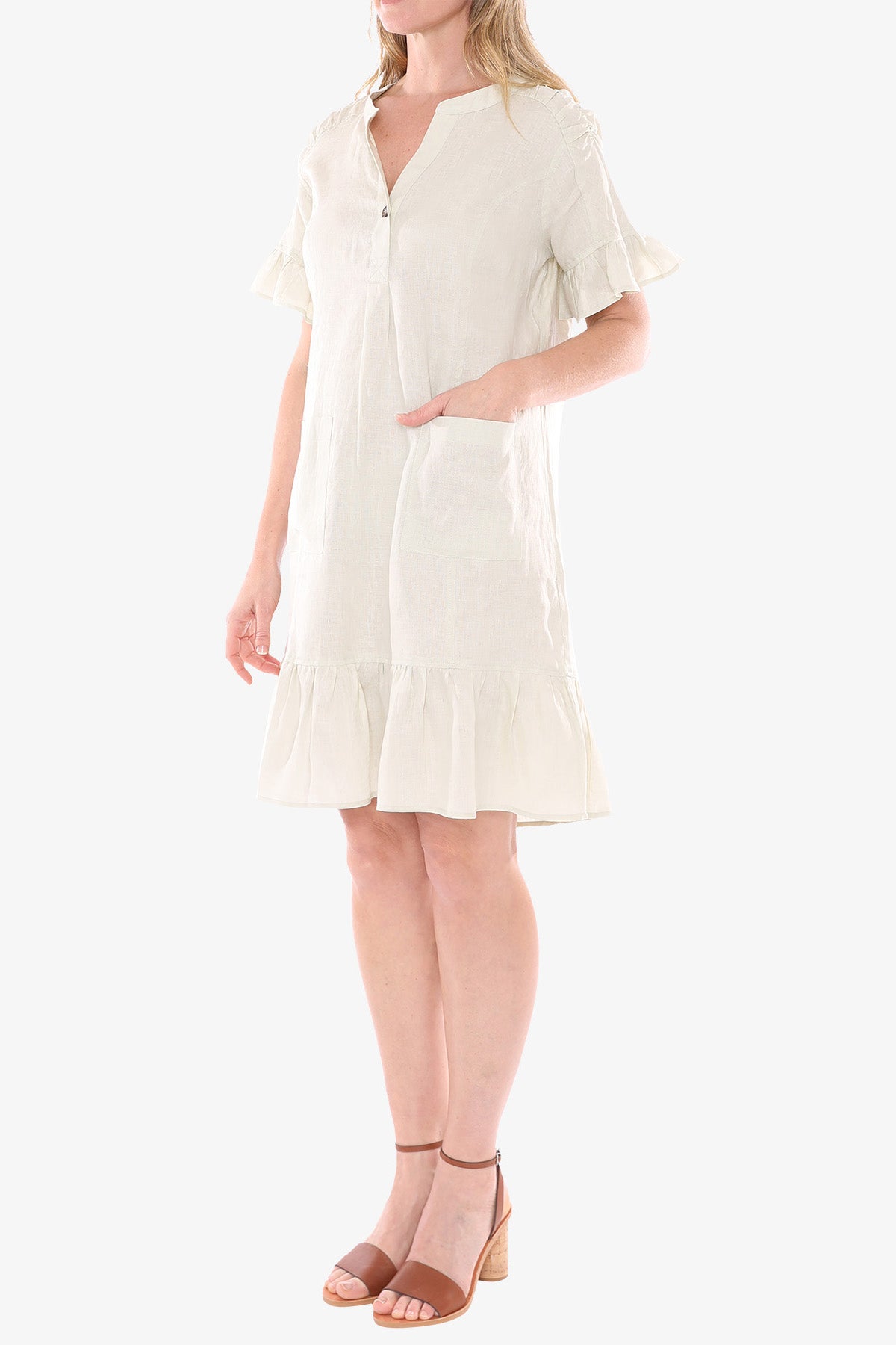 Women's Ruffle Hem Linen Dress Pistachio