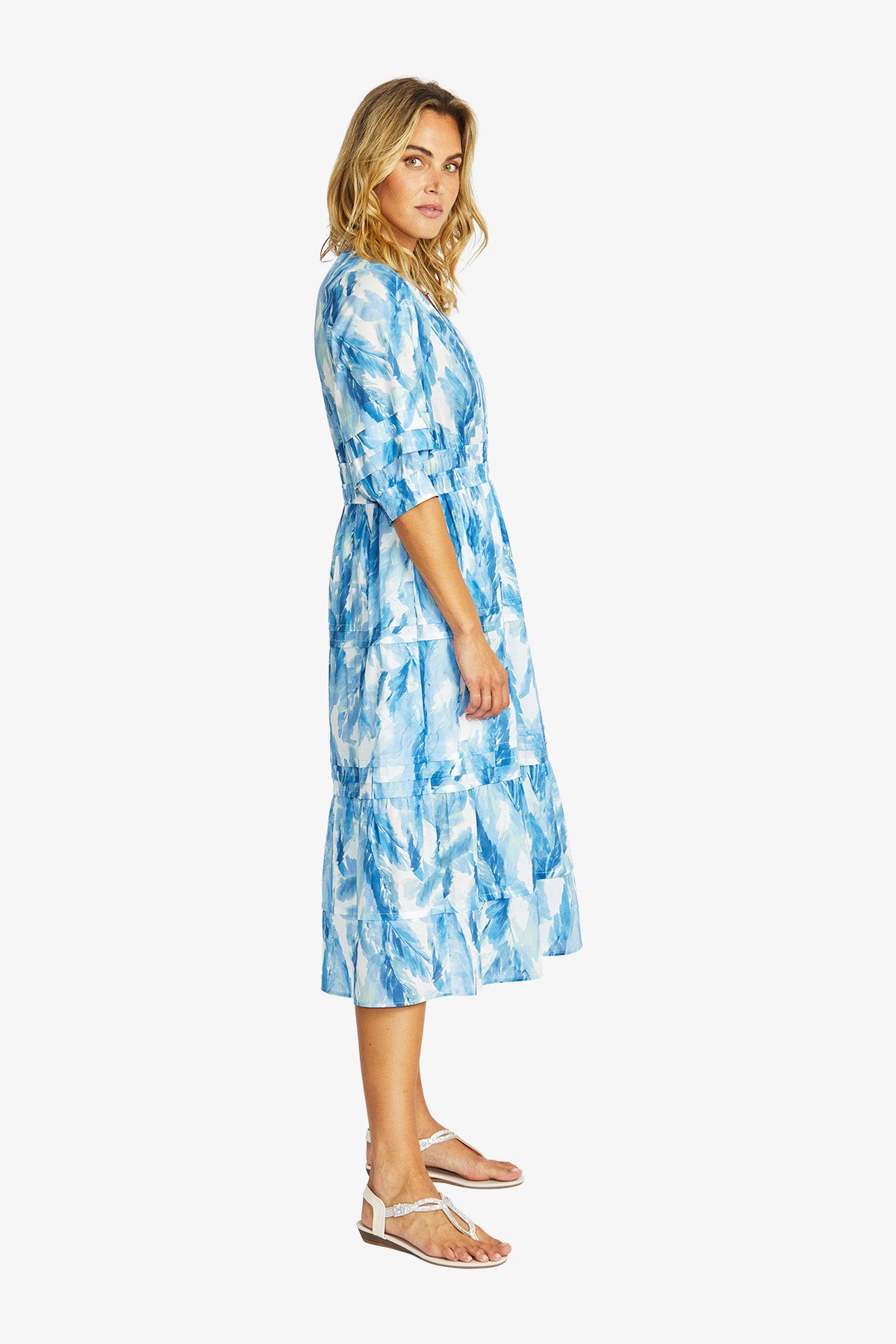 Women's Shirred Dress in Porcelain Blue Print | Chloe