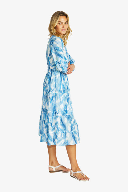 Women's Shirred Dress in Porcelain Blue Print | Chloe