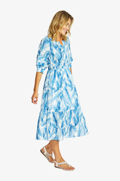 Women's Shirred Dress in Porcelain Blue Print | Chloe