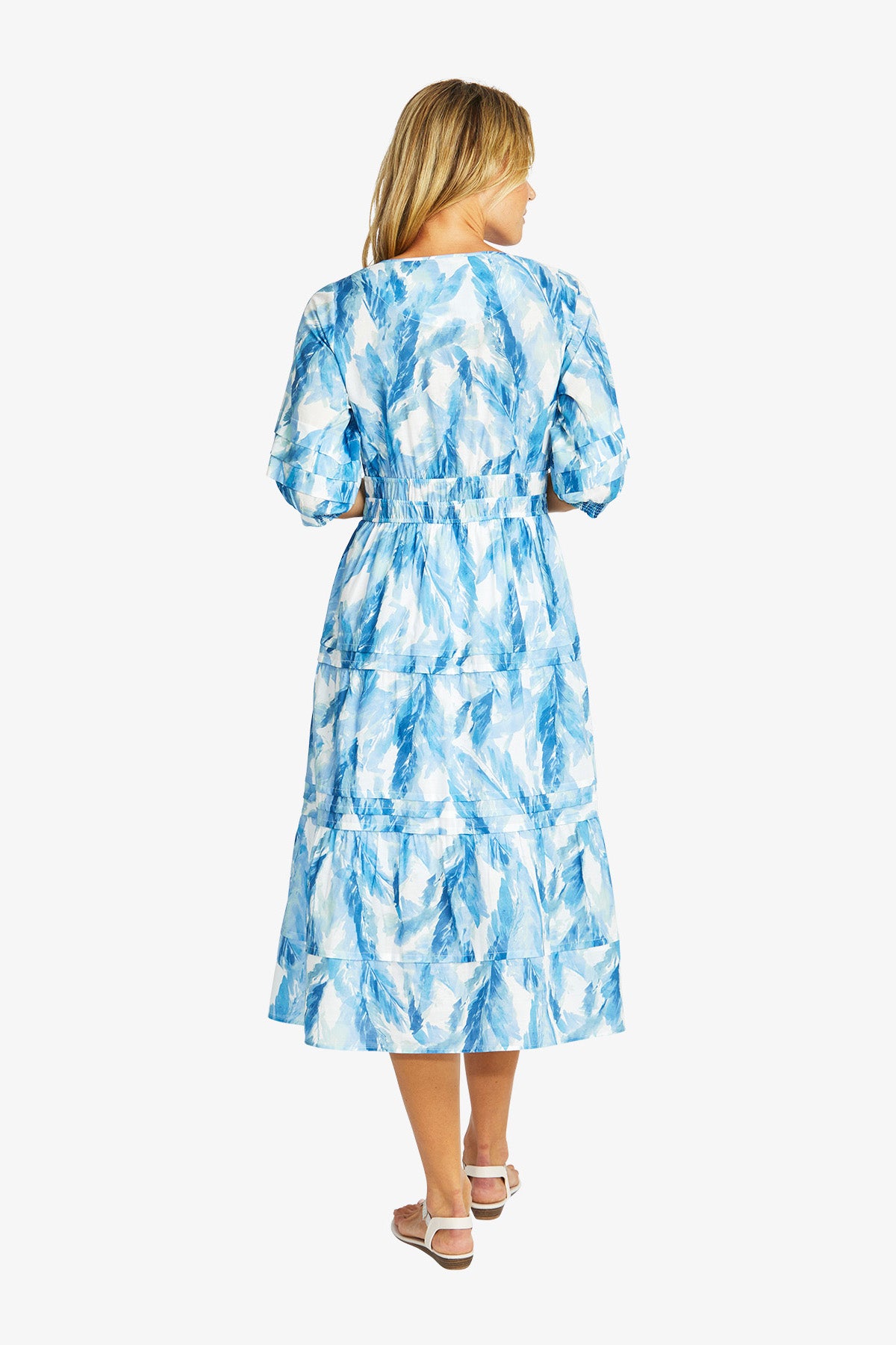 Women's Shirred Dress in Porcelain Blue Print | Chloe