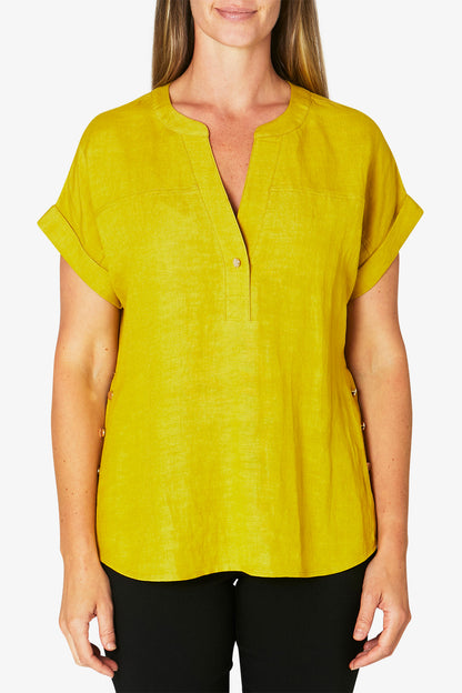 Side Button Drop Shoulder Top Chartreuse