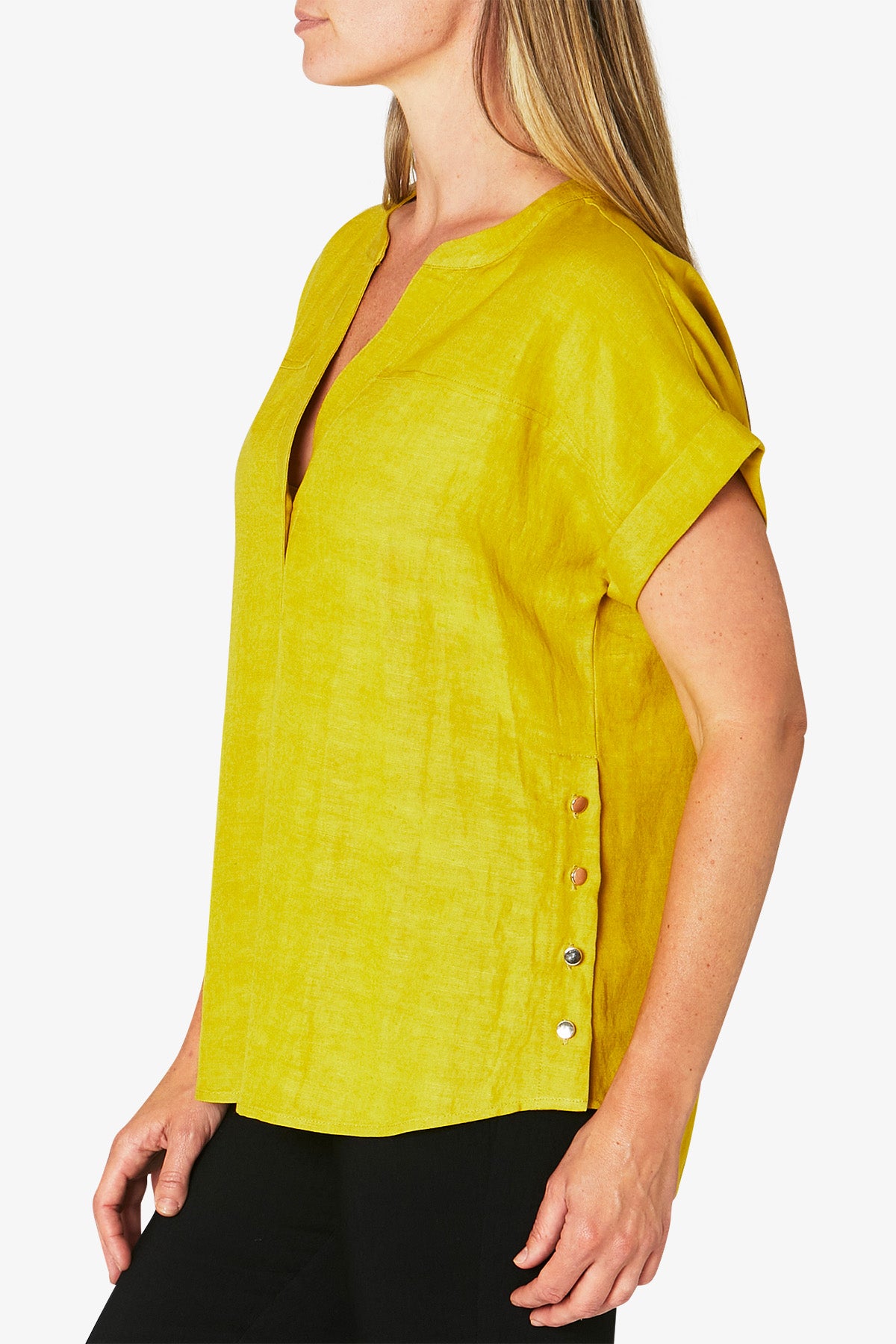 Side Button Drop Shoulder Top Chartreuse