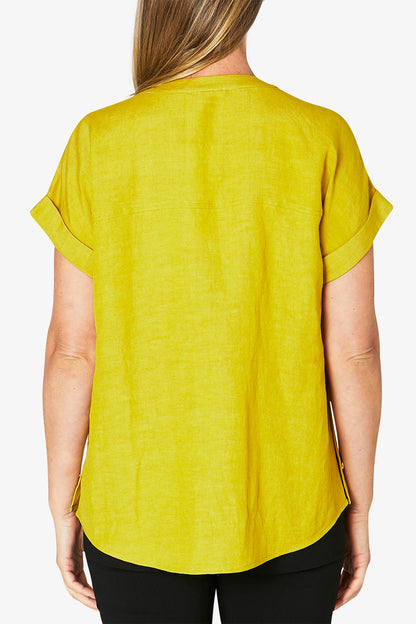 Side Button Drop Shoulder Top Chartreuse