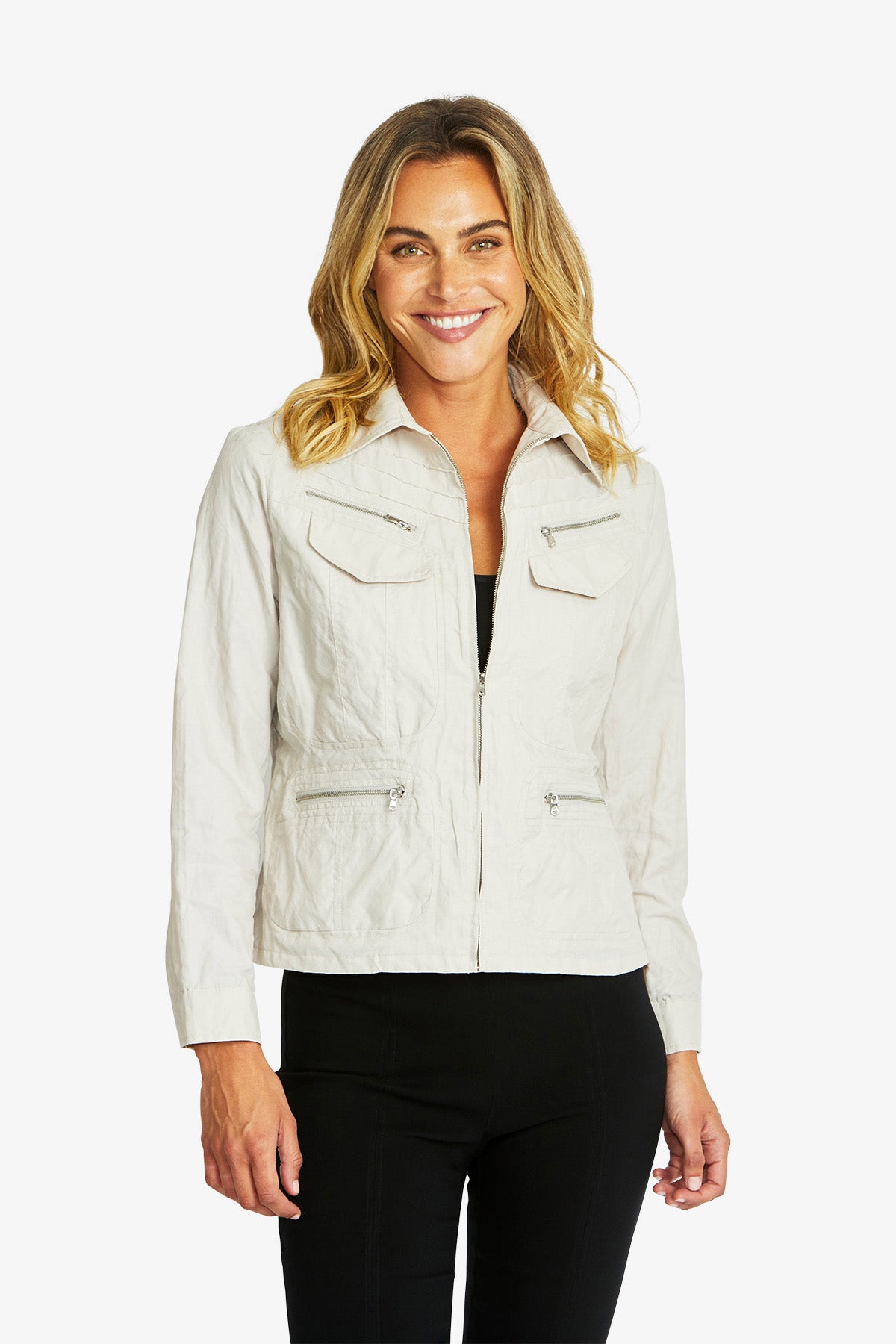 Women's Zip Detail Jacket in Flax Beige | Harper