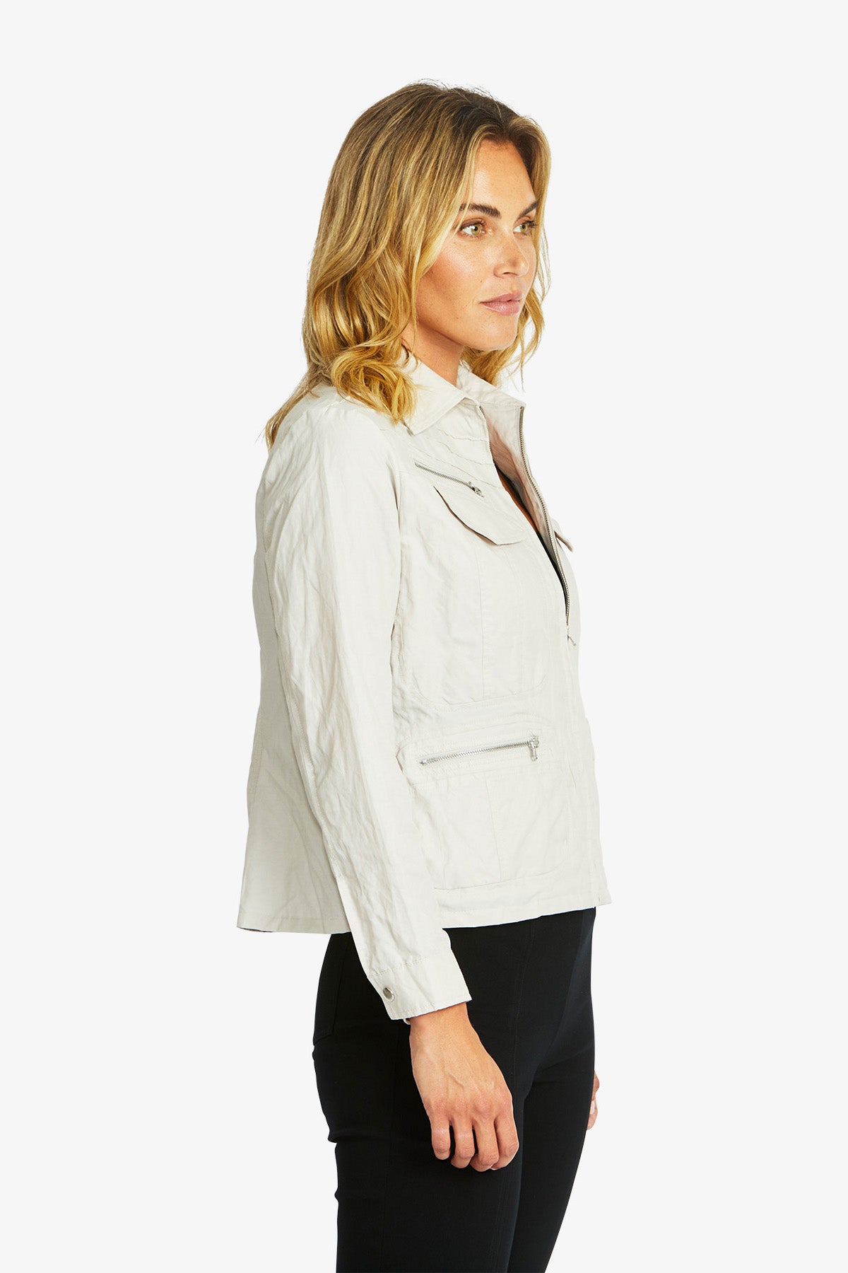 Women's Zip Detail Jacket in Flax Beige | Harper