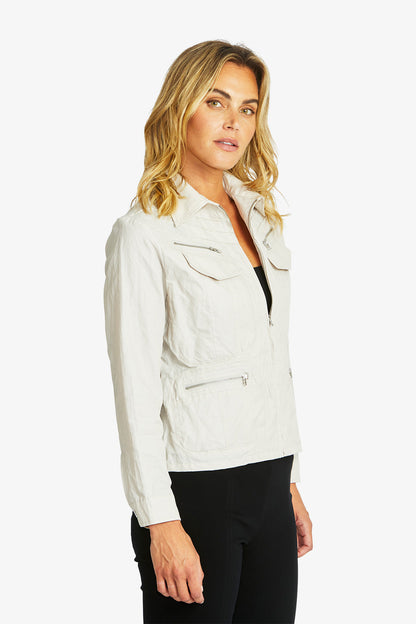 Women's Zip Detail Jacket in Flax Beige | Harper