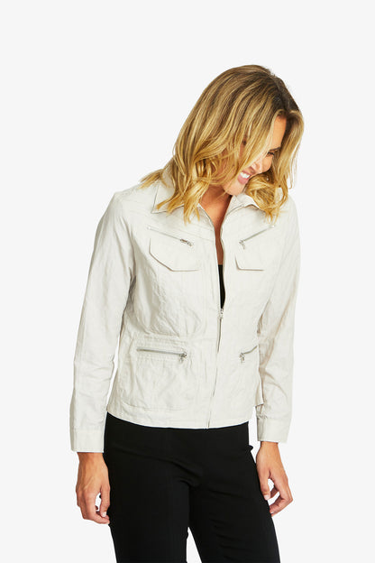 Women's Zip Detail Jacket in Flax Beige | Harper