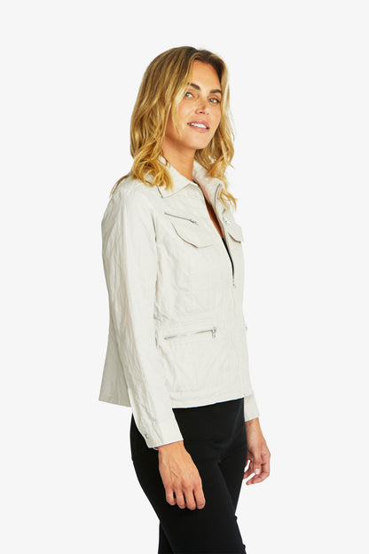 Women's Zip Detail Jacket in Flax Beige | Harper