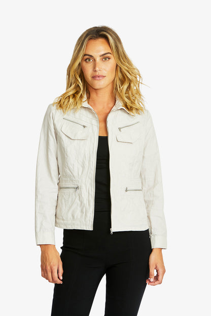 Women's Zip Detail Jacket in Flax Beige | Harper