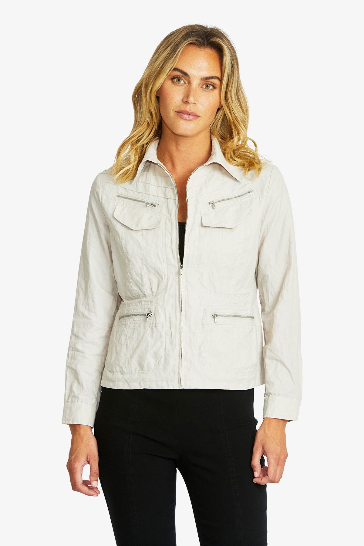 Women's Zip Detail Jacket in Flax Beige | Harper