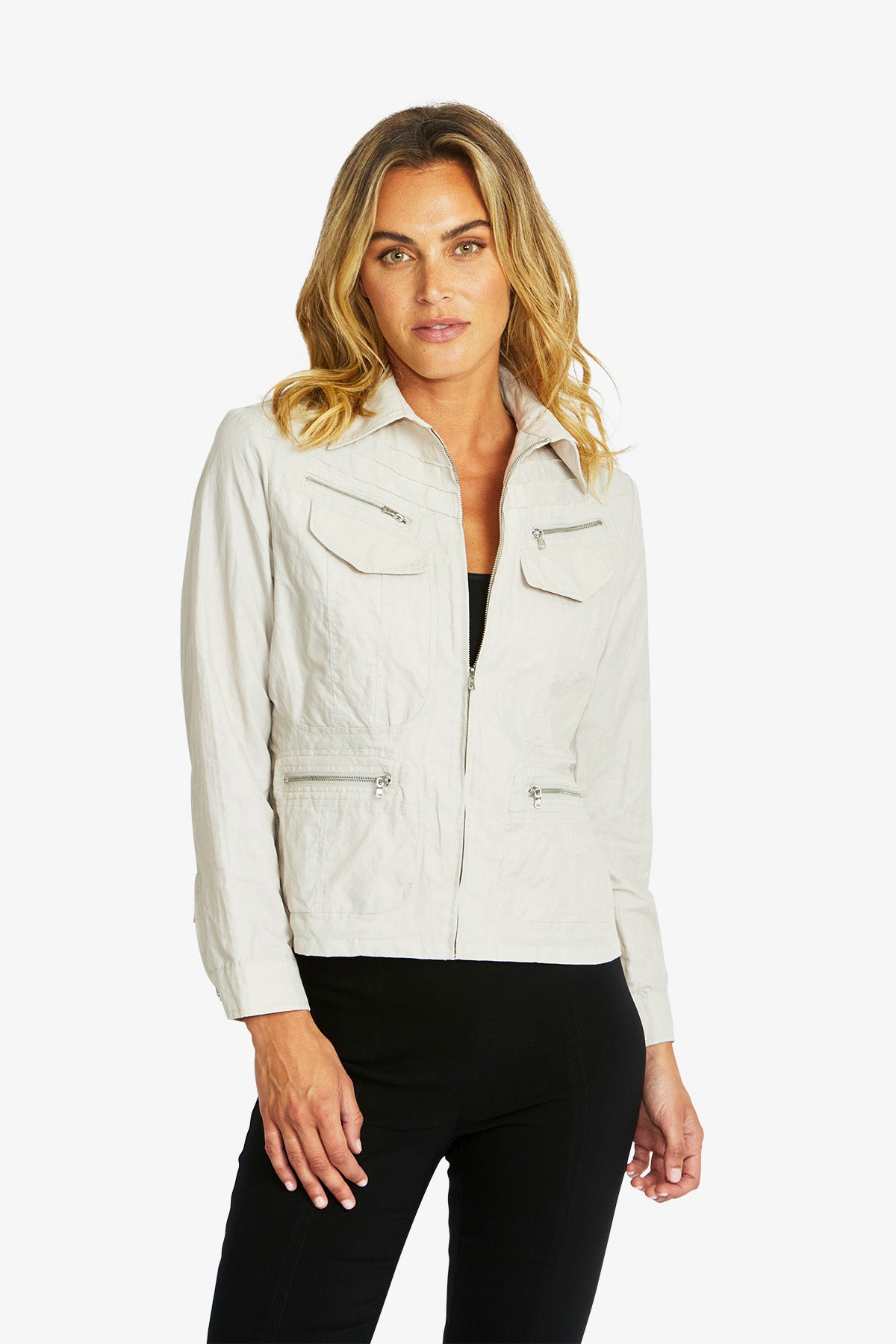 Women's Zip Detail Jacket in Flax Beige | Harper