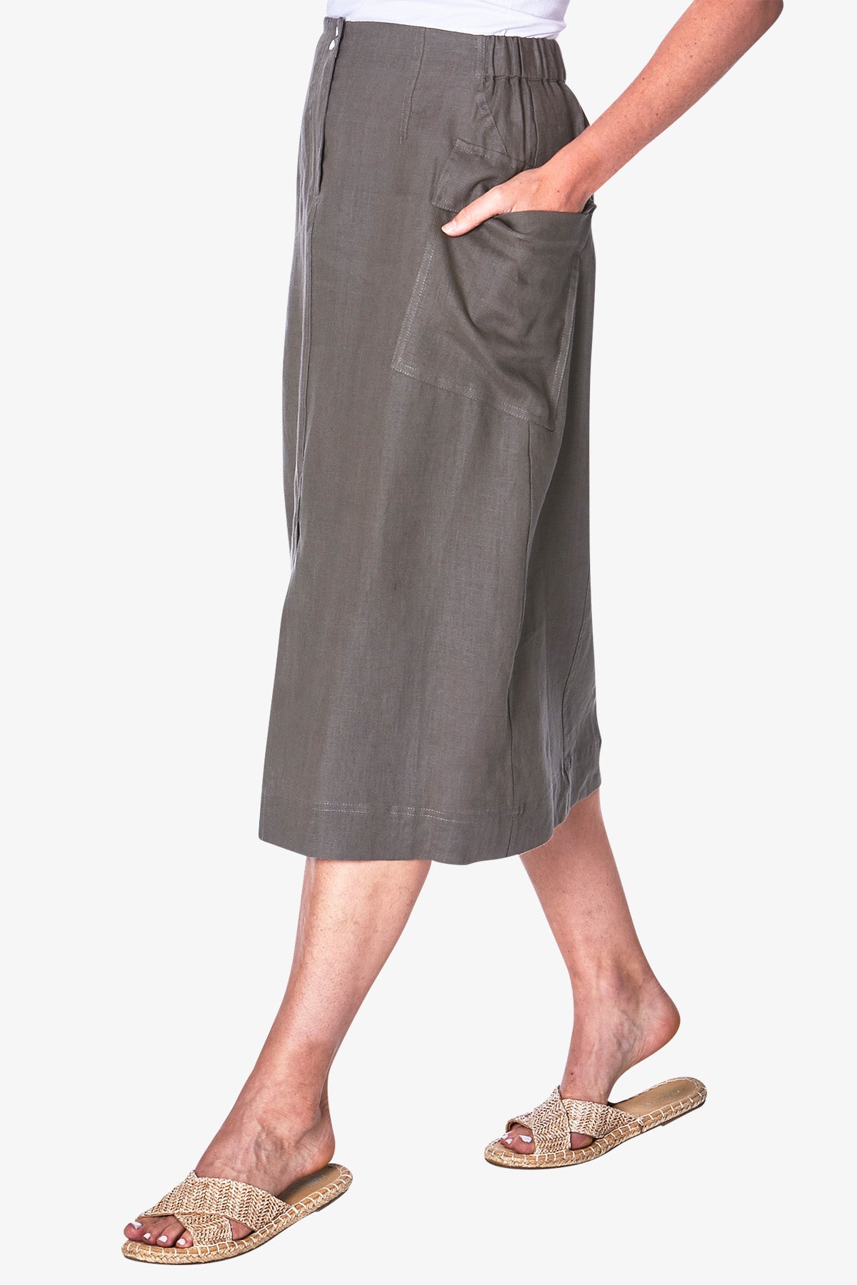 A-Line Linen Skirt Green