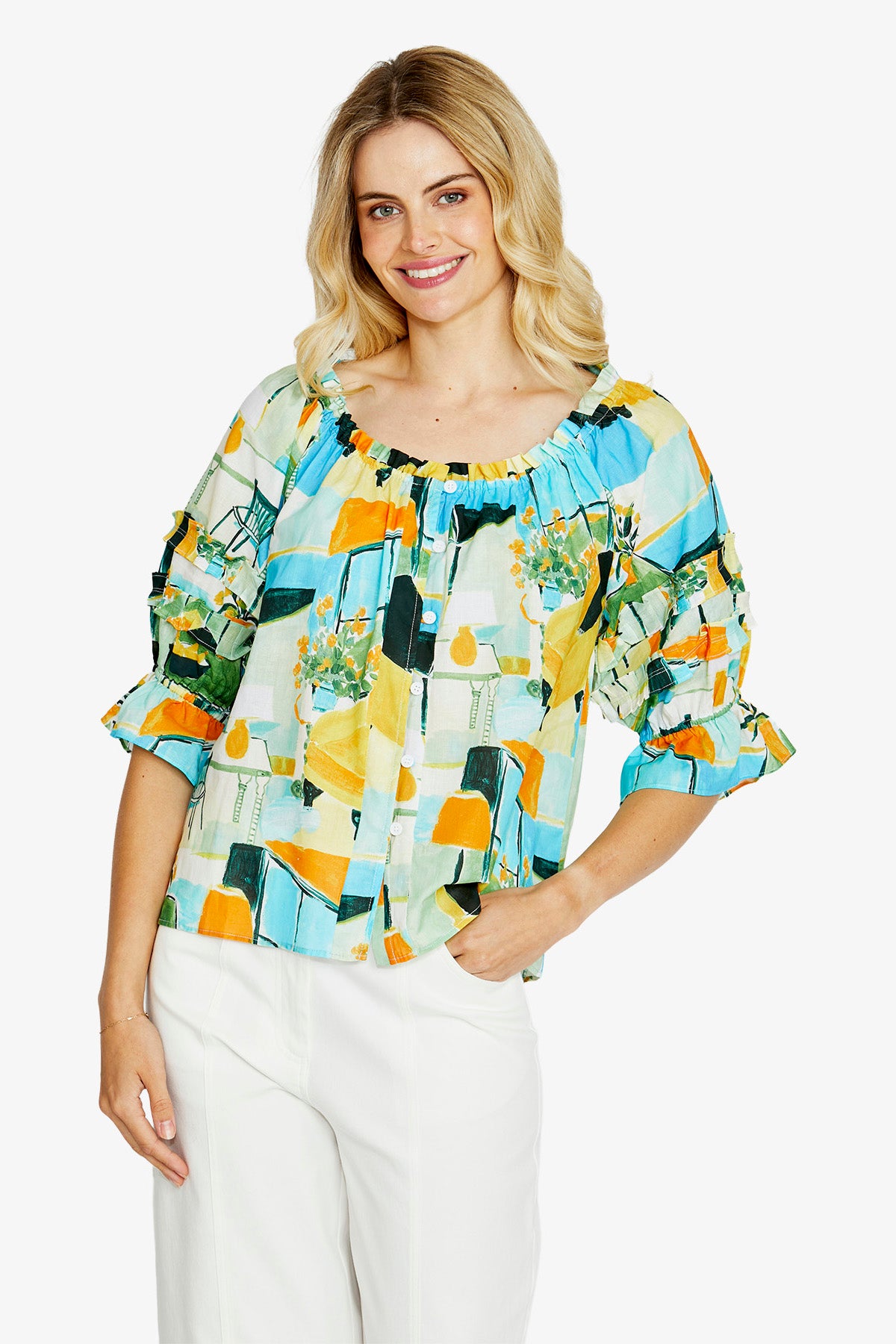 Womens Alessia Peasant Top Multicolor P615322