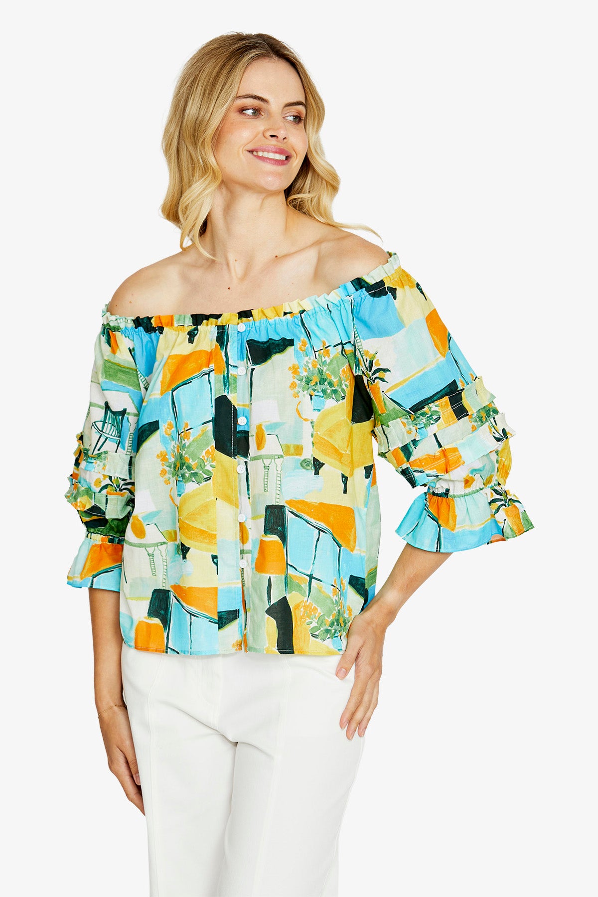 Womens Alessia Peasant Top Multicolor P615322