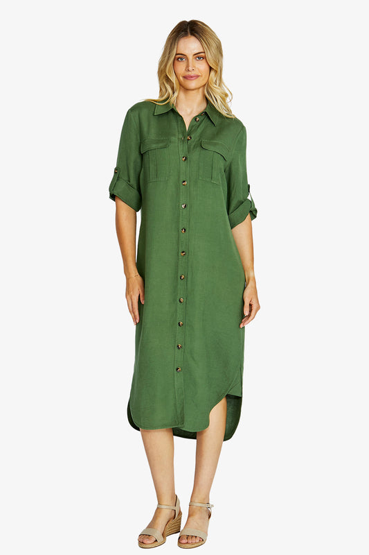 Womens Alexi Button Shirt Dress Green P615551
