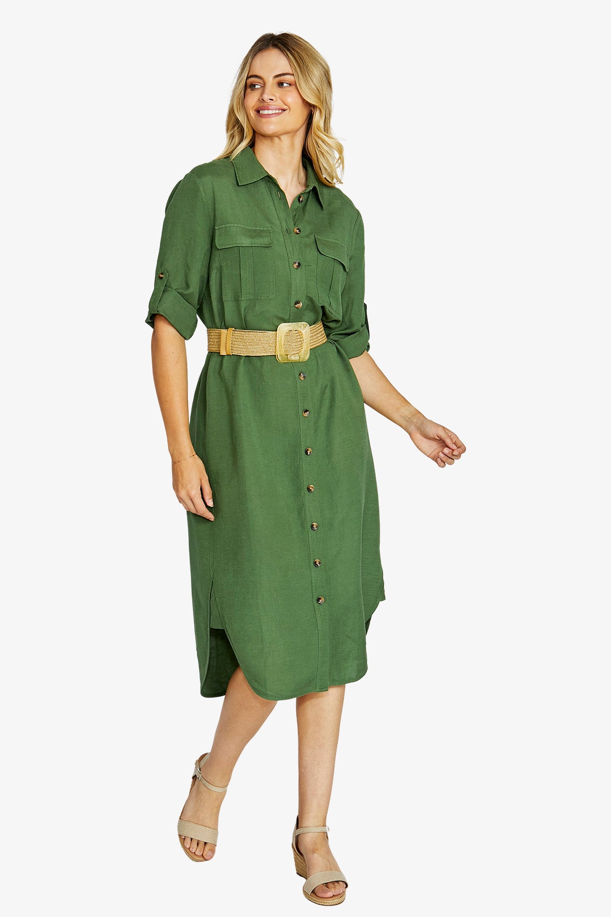 Womens Alexi Button Shirt Dress Green P615551