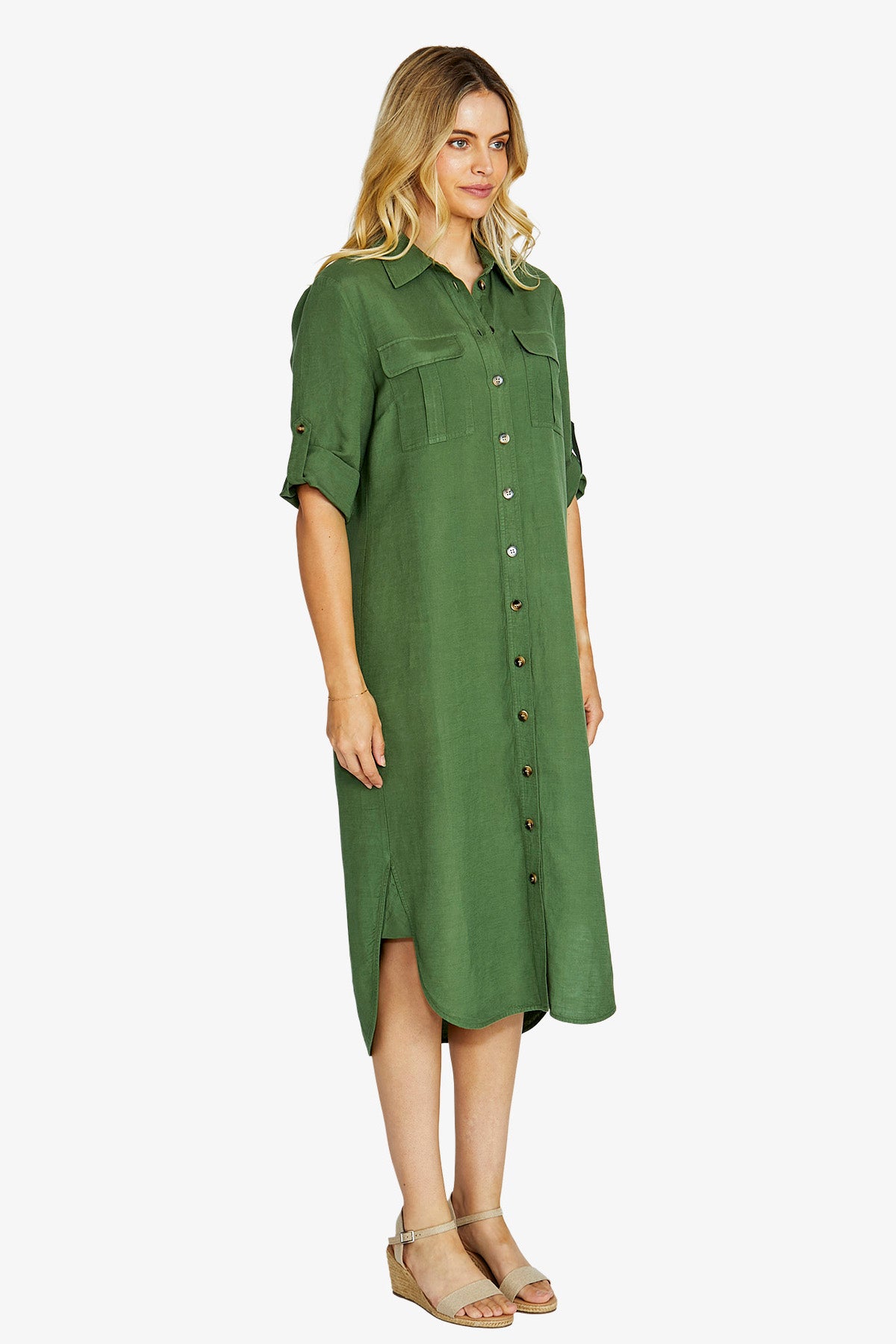 Womens Alexi Button Shirt Dress Green P615551