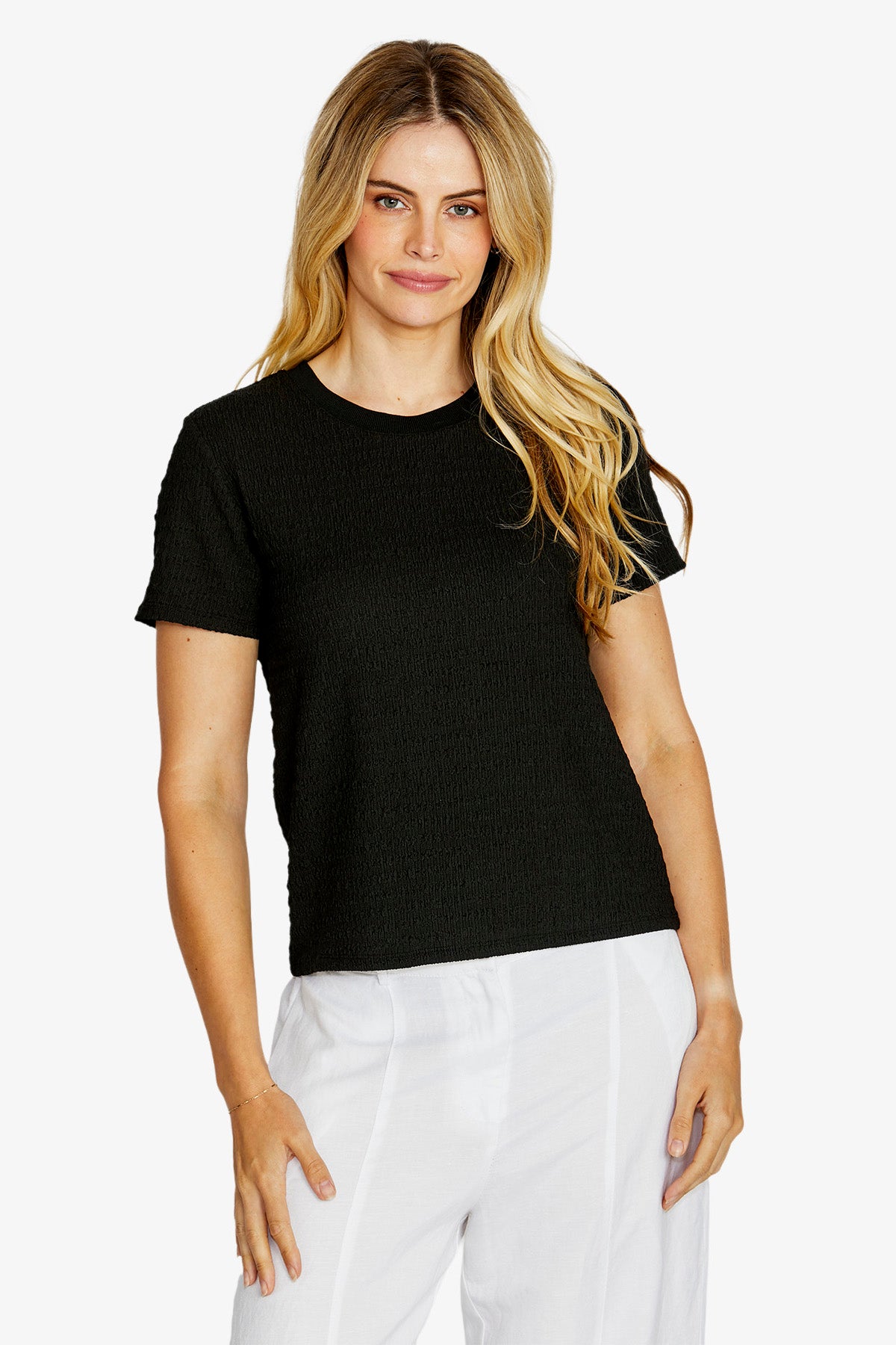 Womens Alfie Textured Crew Tee Black P615231