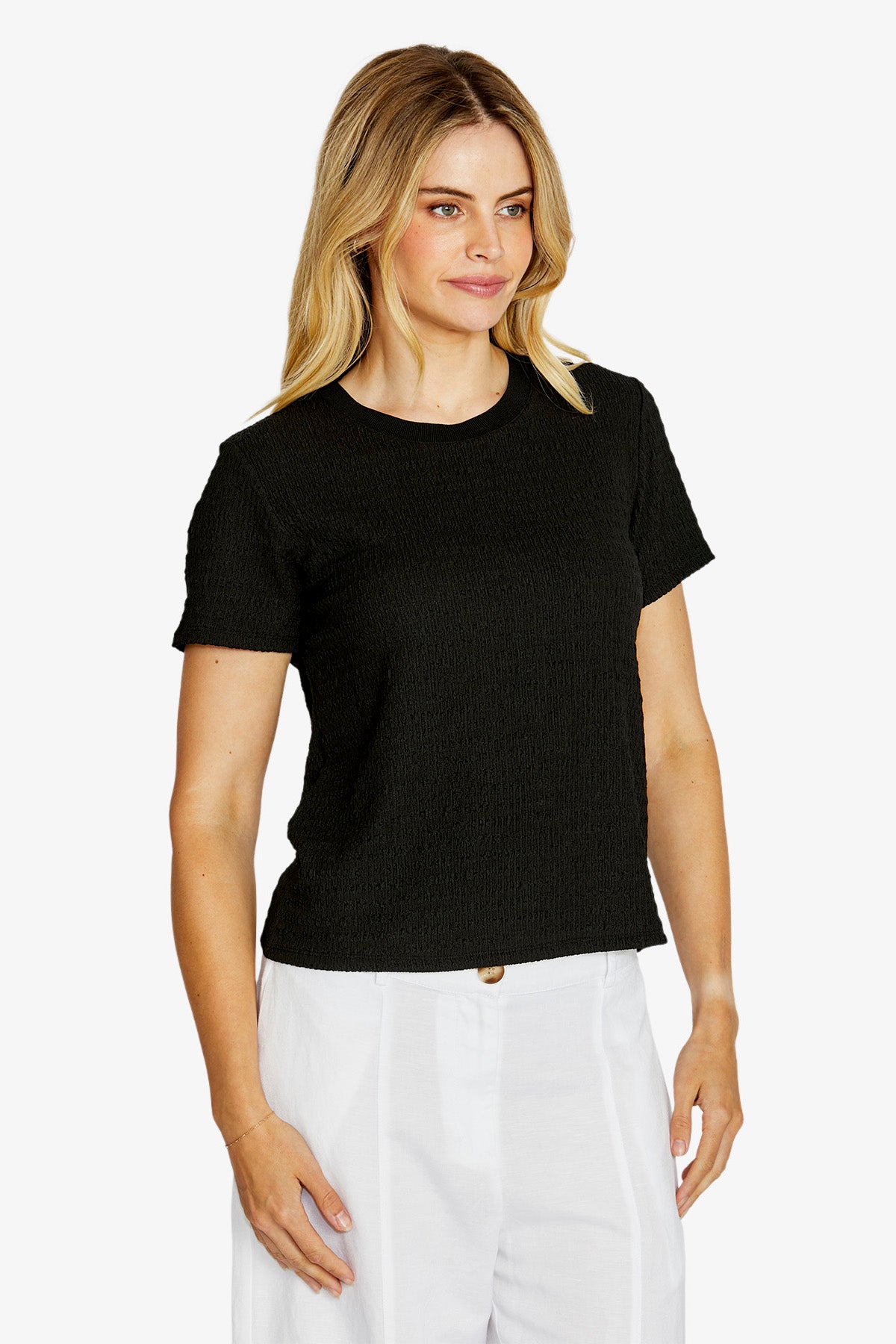 Womens Alfie Textured Crew Tee Black P615231