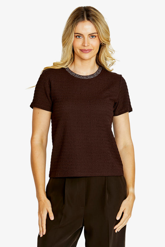Womens Alfie Textured Crew Tee Brown P615231