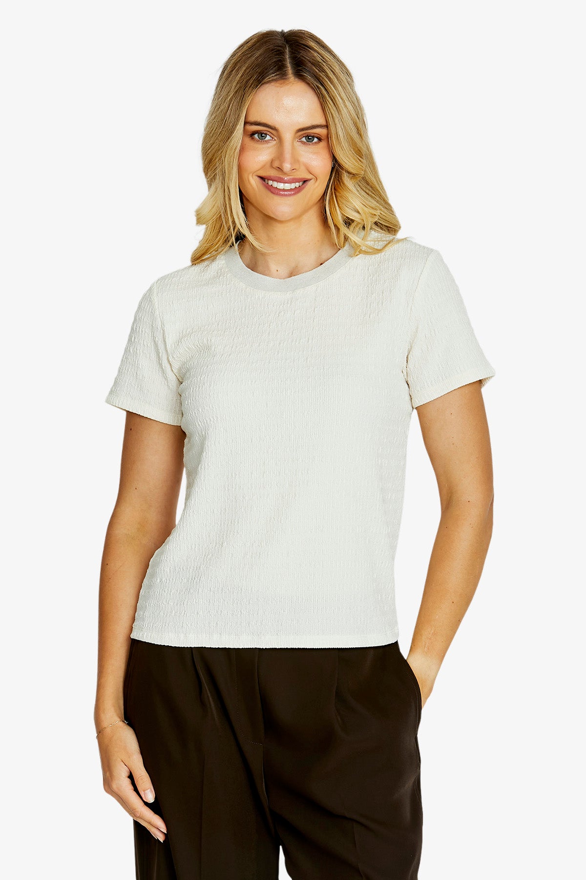 Womens Alfie Textured Crew Tee White P615231