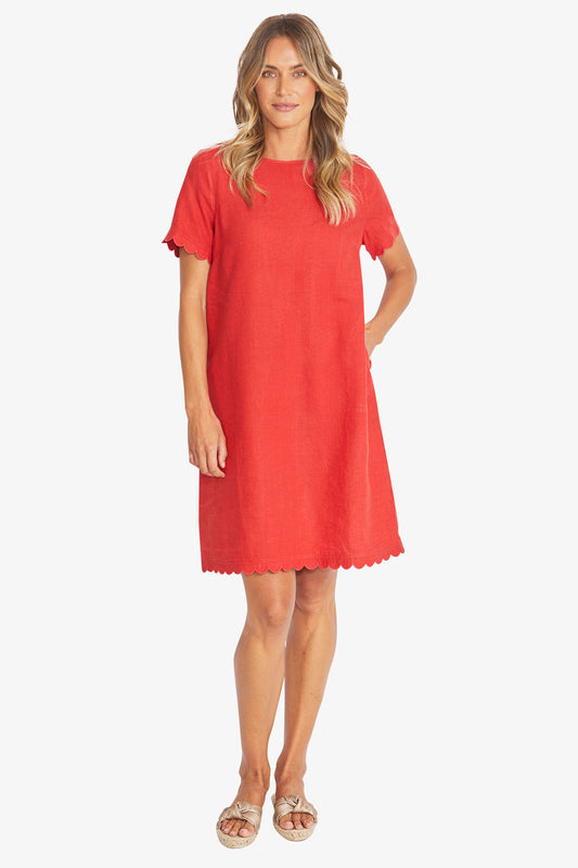 Womens Amalfi Linen Dress Red P595543