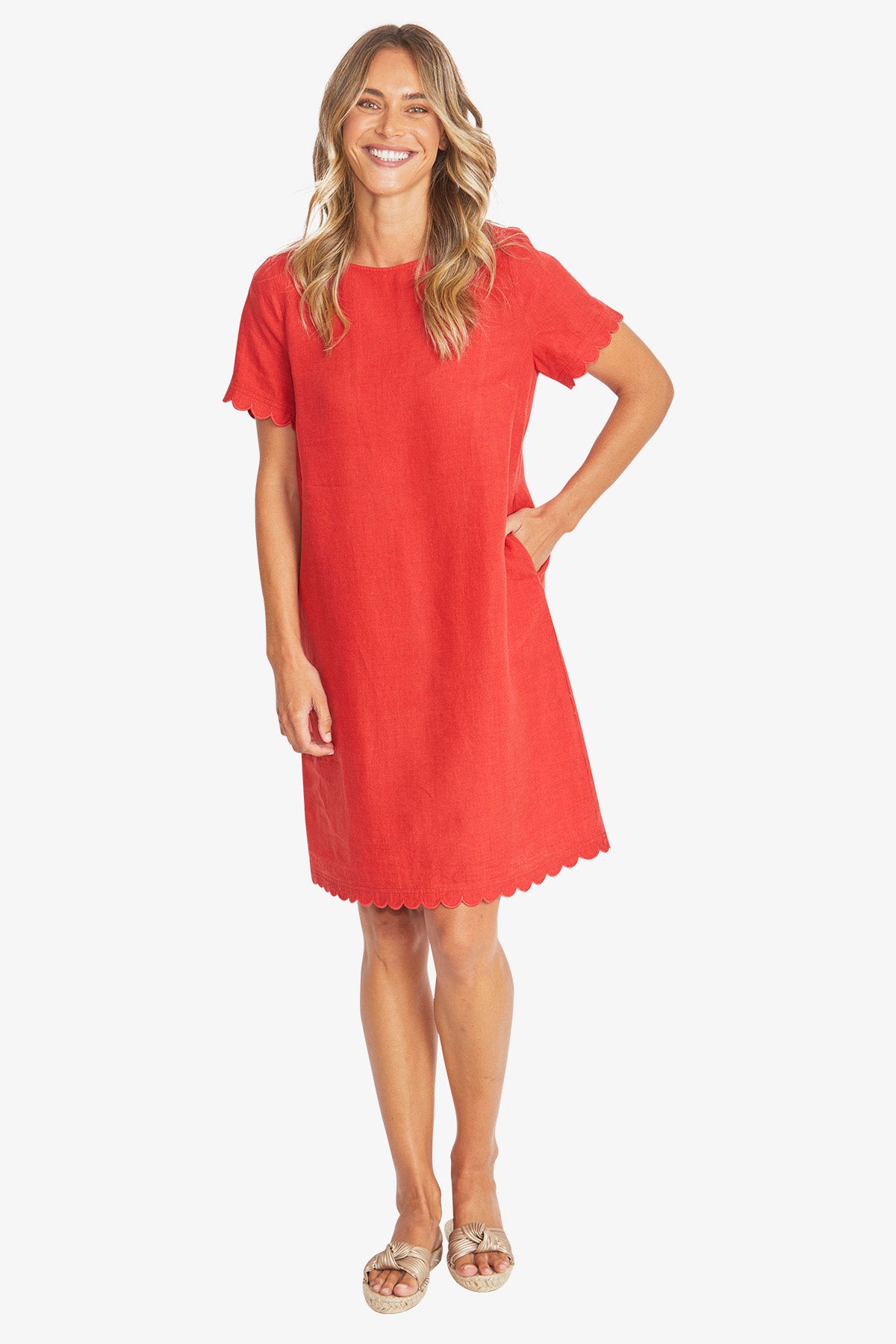 Womens Amalfi Linen Dress Red P595543