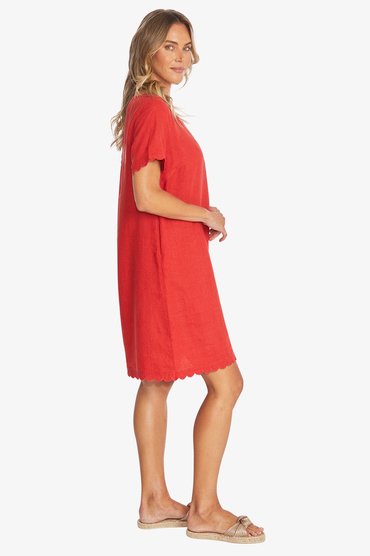 Womens Amalfi Linen Dress Red P595543